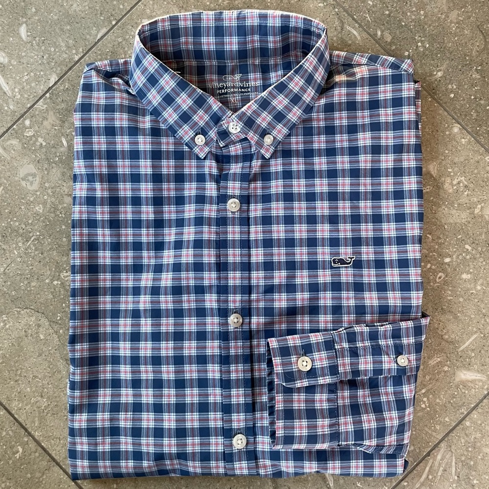 Vineyard Vines Boys Performance Sz 18 Like New  Blue, Red, White Plaid